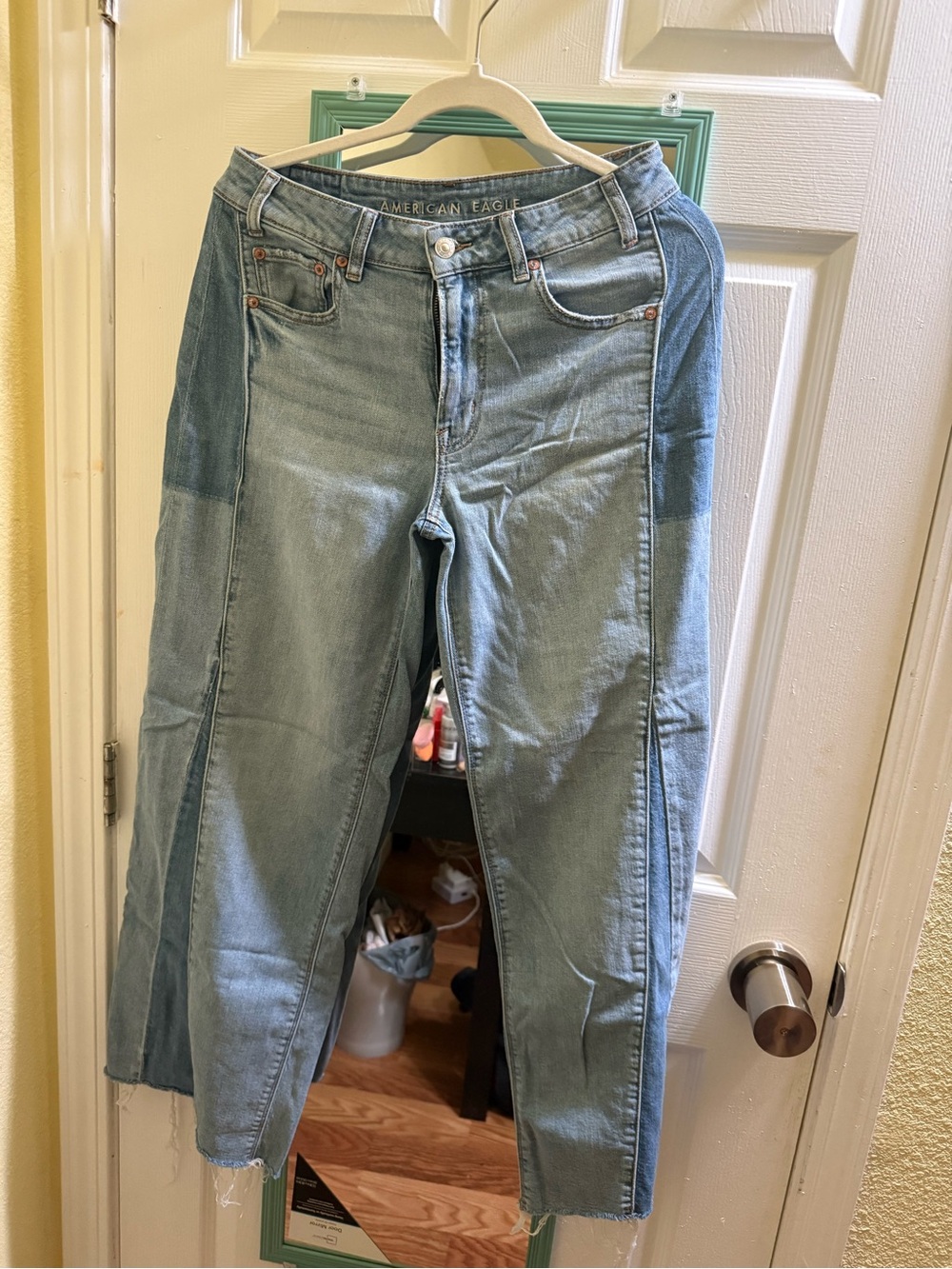 American Eagle Outfitters Two-Tone Light Blue Patchwork Jeans